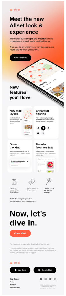 App launch email template