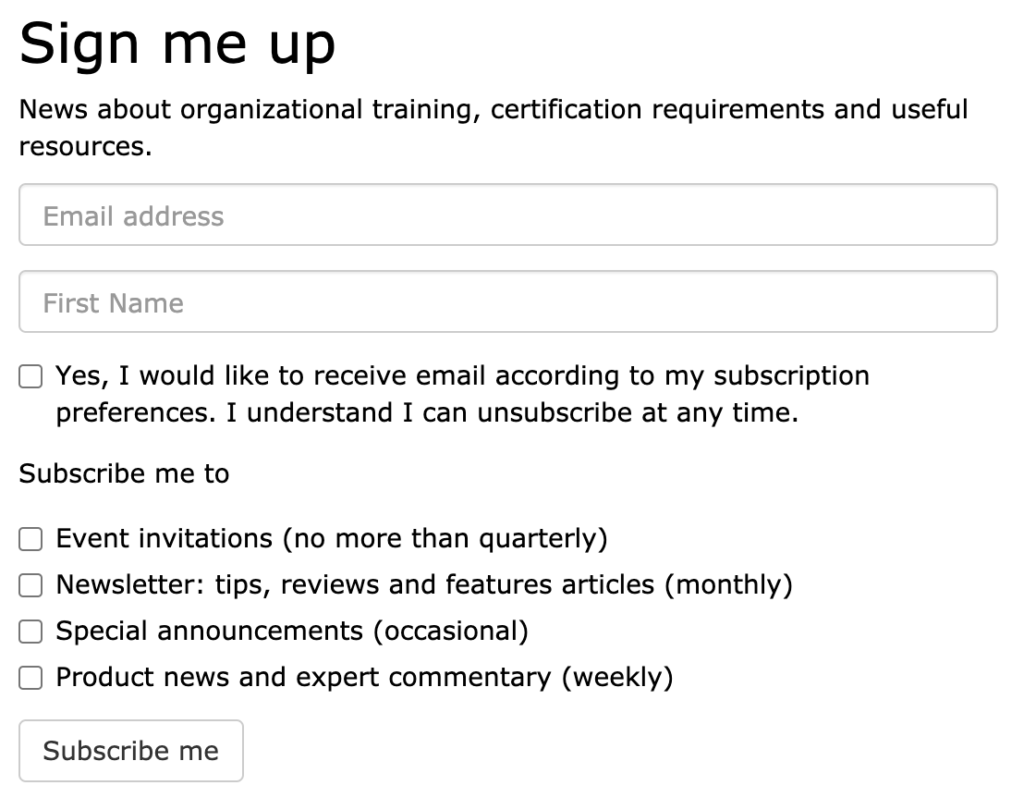 CASL compliant opt-in form