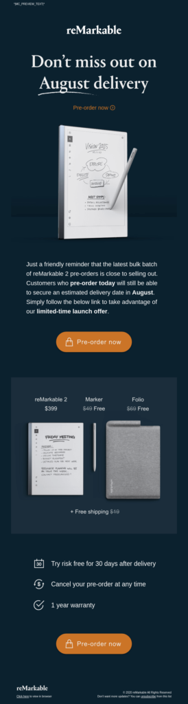 Pre-order announcement email template