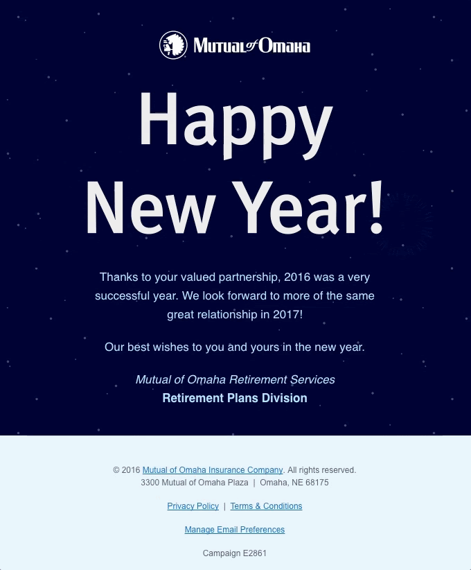 Email example to celebrate new year with customers