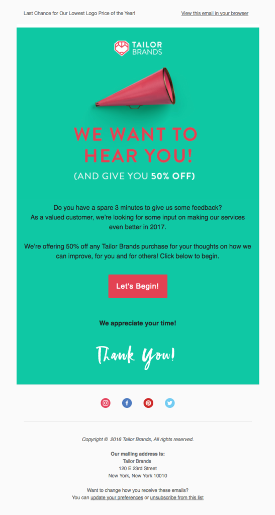 Beautiful responsive email design for a survey invitation