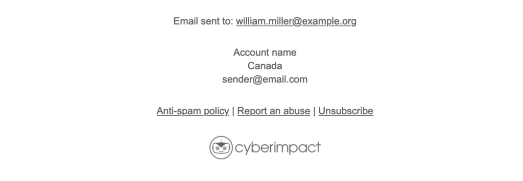 Cyberimpact unsubscribe footer example