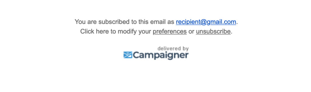 The Campaigner unsubscribe email footer example