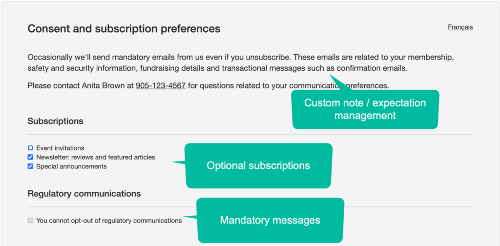 Customize the email preferences page