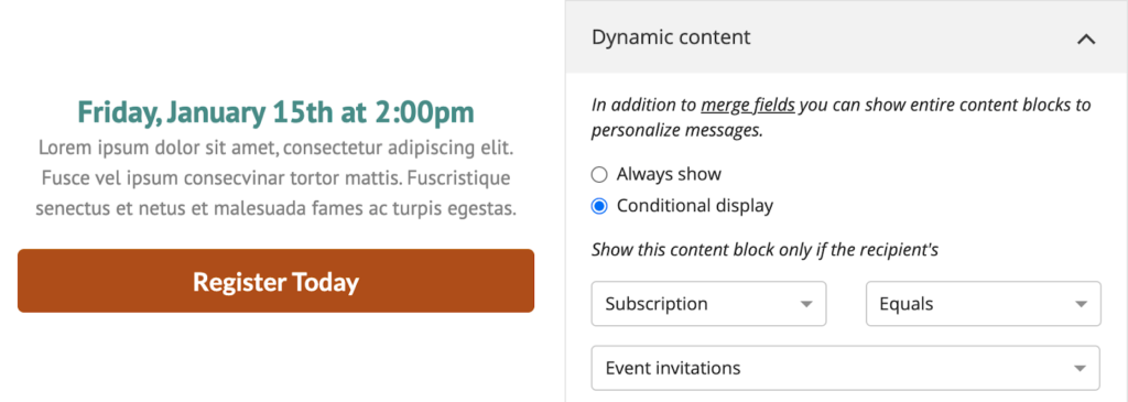 Dynamic content setup in emails